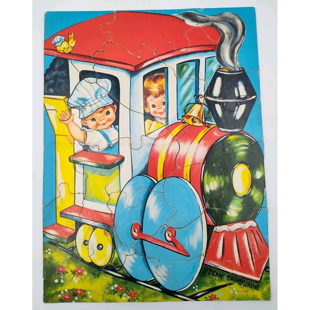 1950 TRAIN Jigsaw Puzzle Jean Tamburine rare‎ VTG 📸SEE PICS📸